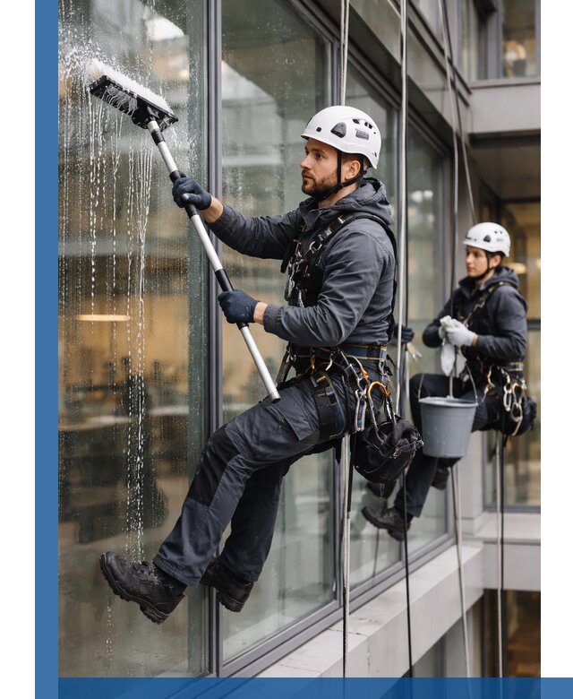 Профессиональная мойка витражей промышленными альпинистами в Лангепасе