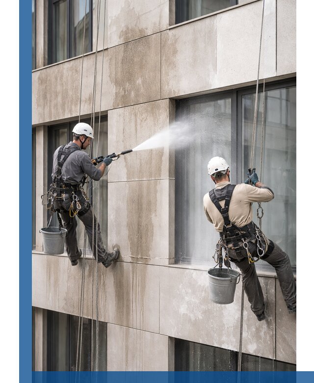 Послестроительная мойка фасада промышленным альпинизмом в Лангепасе