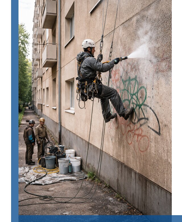 Удаление граффити с фасада в Лангепасе без следов и повреждений