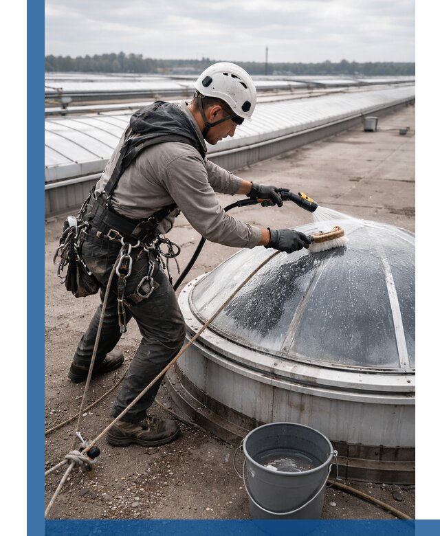 Мойка зенитных фонарей на кровле для промышленных объектов в Лангепасе