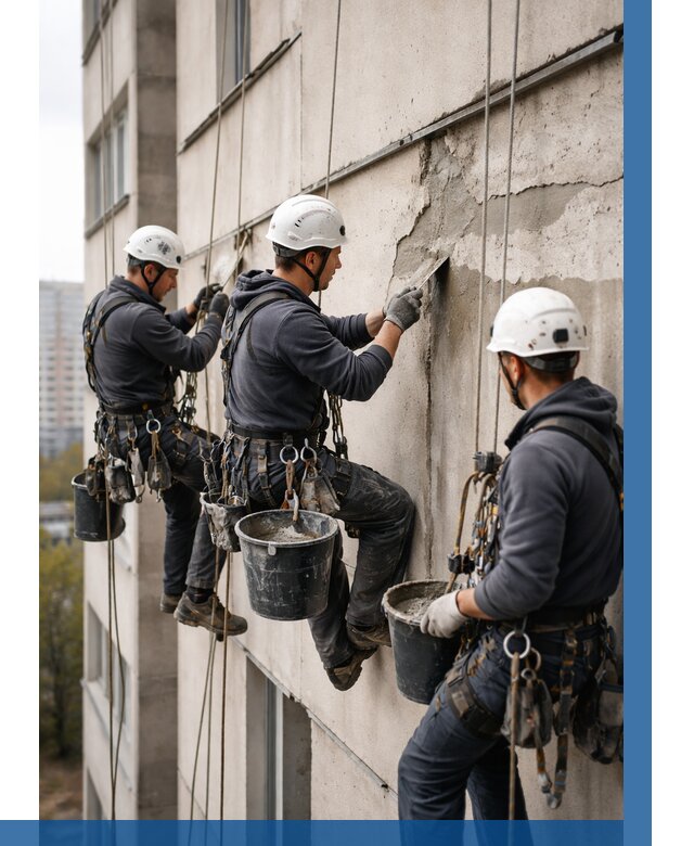 Ремонт бетонных элементов фасада в Лангепасе от 2525 р. | ВЫСОТНИК-Лнг