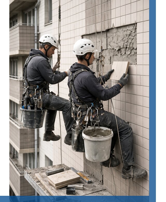 Ремонт облицовки фасада плиткой в Лангепасе от 1818 р. | ВЫСОТНИК-Лнг