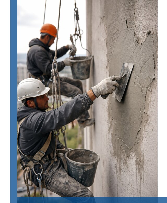 Штукатурка фасада на высоте в Лангепасе профессиональные работы