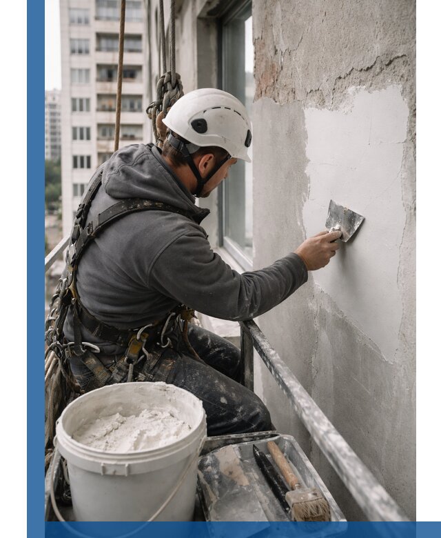 Шпаклевка фасадов на высоте с промальпинистами в Лангепасе