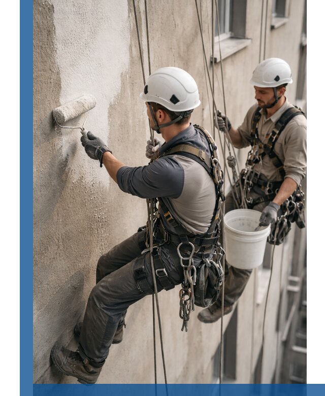 Грунтовка фасада на высоте в Лангепасе промышленными альпинистами