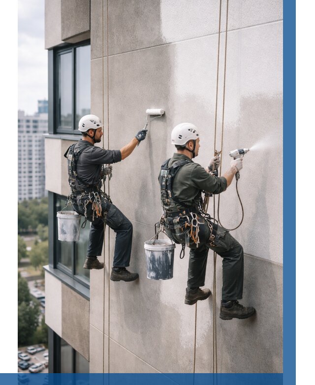 Покраска фасада альпинистами в Лангепасе от 303 р. | ВЫСОТНИК-Лнг