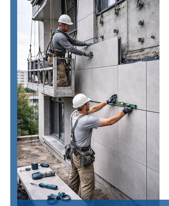 Монтаж керамогранита на фасад в Лангепасе под ключ с гарантией качества