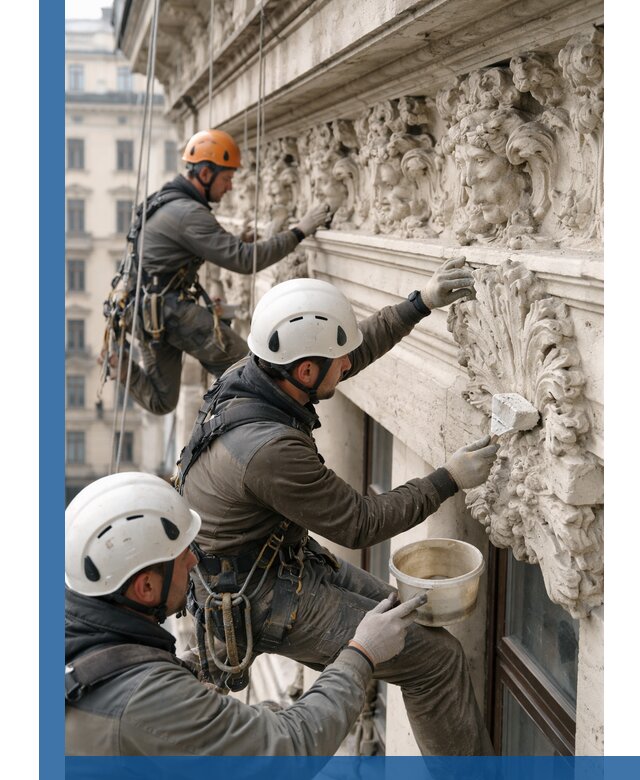 Реставрация фасадной лепнины с высотными работами в Лангепасе