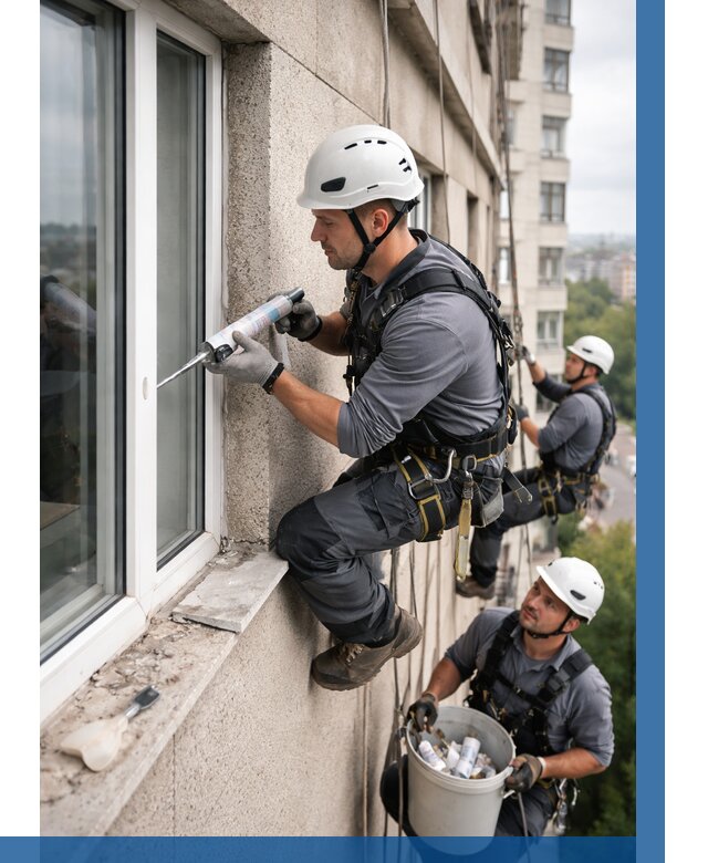 Герметизация оконных швов снаружи в Лангепасе от 1515 р. | ВЫСОТНИК-Лнг