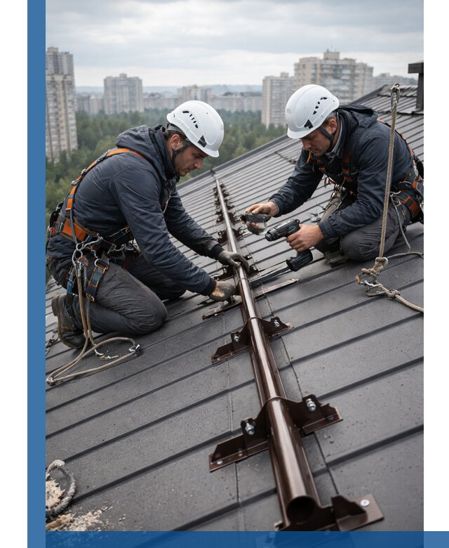 Монтаж снегозадержателей на кровле зданий в Лангепасе под ключ