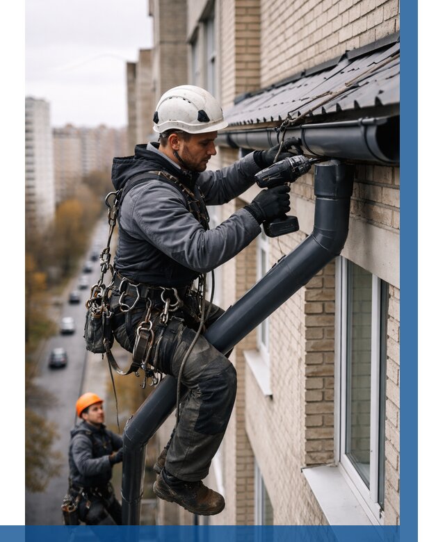 Монтаж водосточной системы на здании в Лангепасе от 5050 р. | ВЫСОТНИК-Лнг