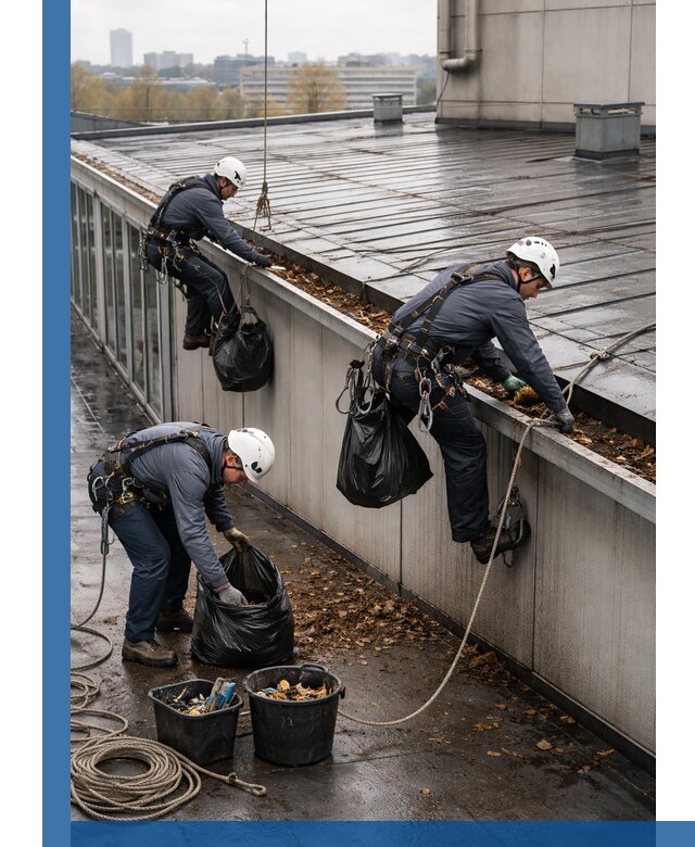 Очистка кровли по периметру в Лангепасе силами промышленных альпинистов