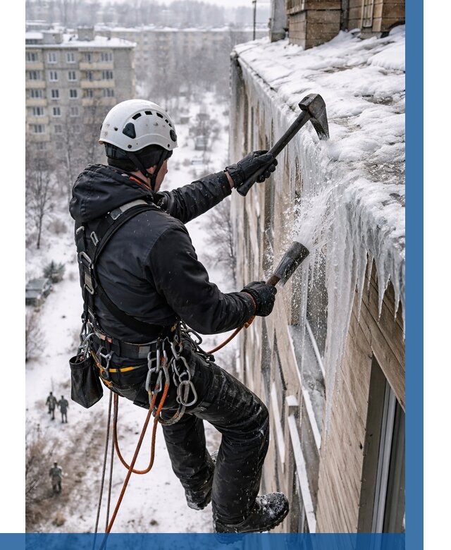 Сбивание сосулек с крыши в Лангепасе по цене от 4545 р. | ВЫСОТНИК-Лнг