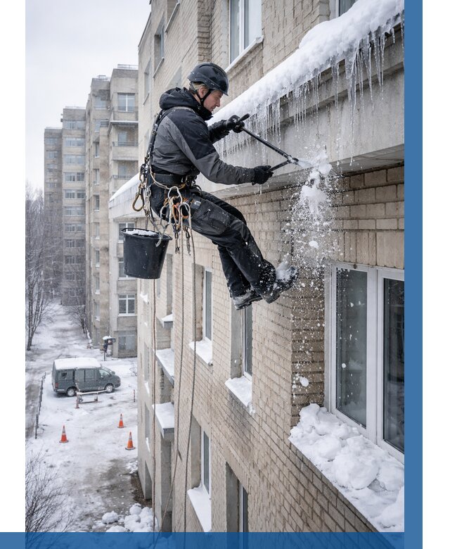 Удаление наледи с карнизов в Лангепасе от 354 р. | ВЫСОТНИК-Лнг