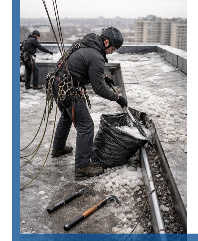 Аварийная очистка кровли в Лангепасе от промальпинистов