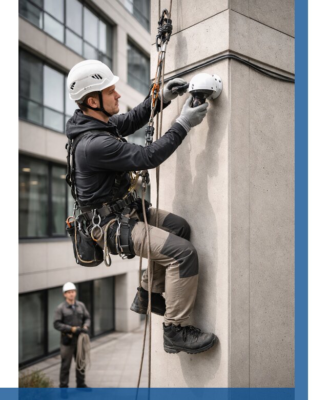 Монтаж камер видеонаблюдения на фасаде в Лангепасе от 8585 р.-ВЫСОТНИК-Лнг