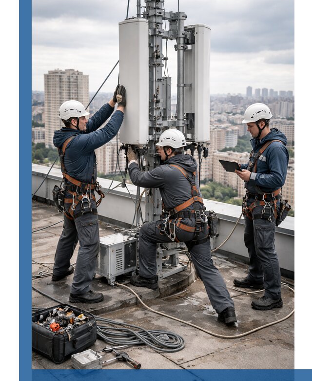 Монтаж антенн связи на крыше в Лангепасе с вводом в эксплуатацию