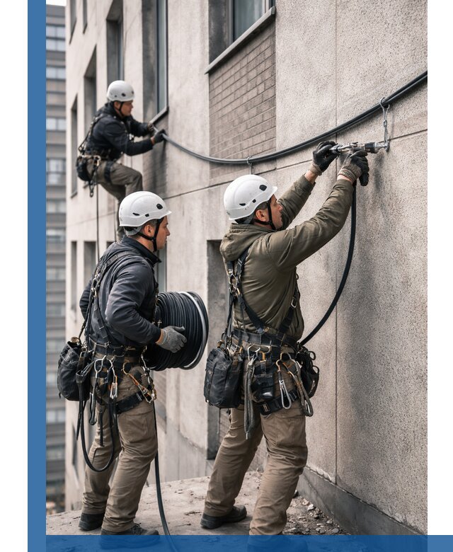 Прокладка кабеля по фасаду в Лангепасе, профессиональный монтаж