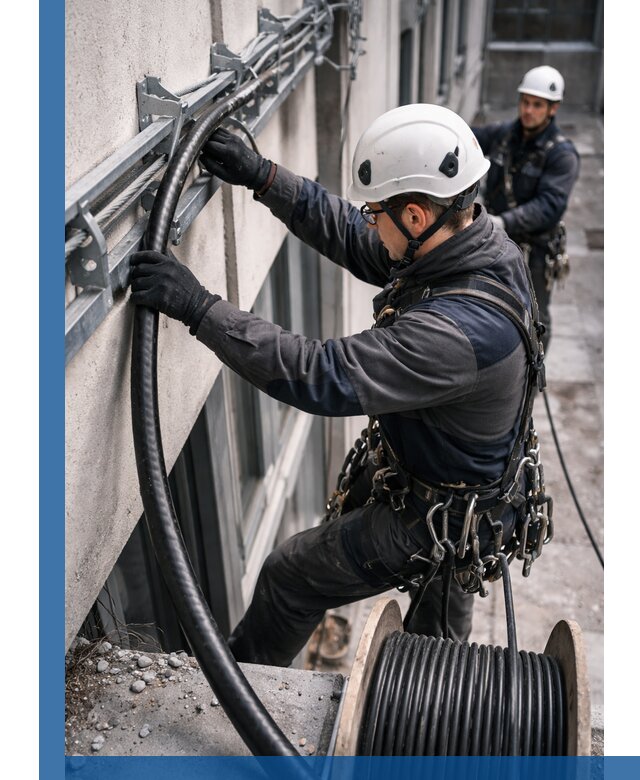 Протяжка кабеля питания на высоте в Лангепасе с гарантией безопасности и качества