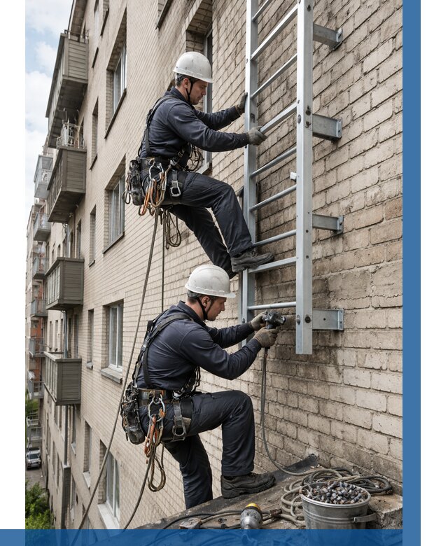 Монтаж пожарной лестницы в Лангепасе от 25250 р заказать у ВЫСОТНИК-Лнг