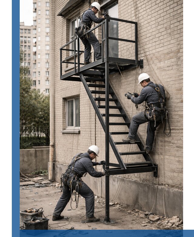 Монтаж пожарной лестницы в Лангепасе, установка и крепление