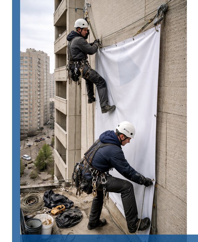 Профессиональный монтаж баннеров на фасаде в Лангепасе