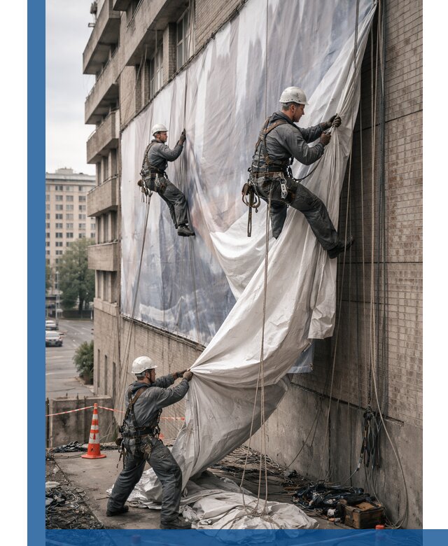 Демонтаж баннеров с фасада в Лангепасе оперативно и безопасно