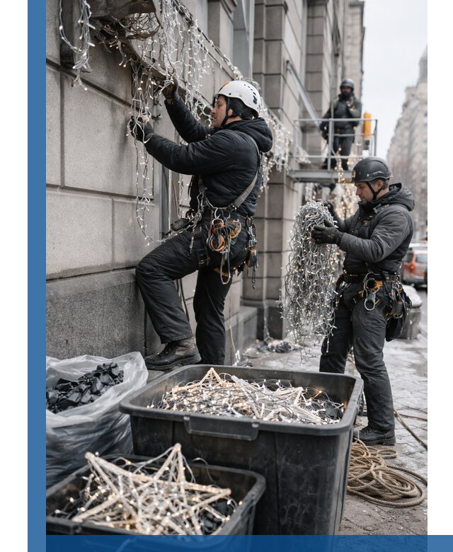 Демонтаж новогоднего оформления и гирлянд в Лангепасе