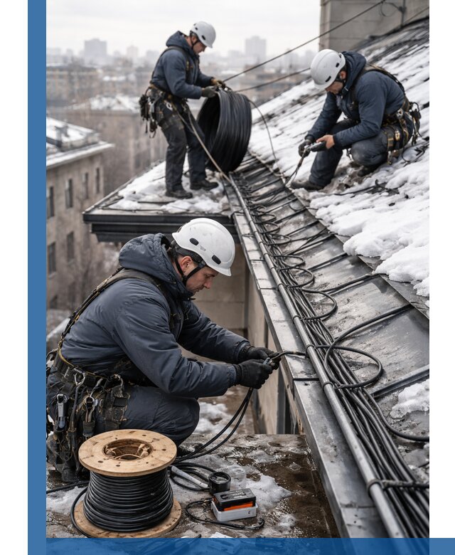 Монтаж греющего кабеля на кровле в Лангепасе под ключ
