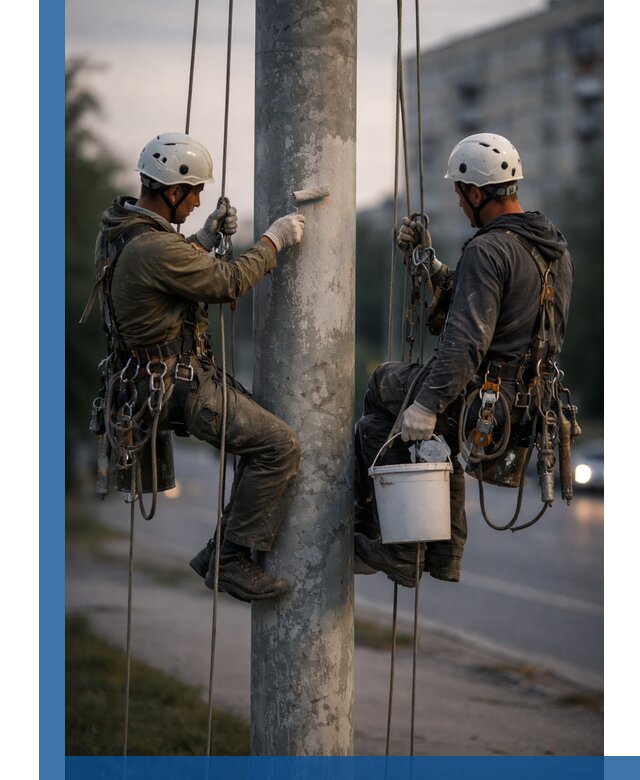 Покраска опор освещения и антикоррозийная защита в Лангепасе