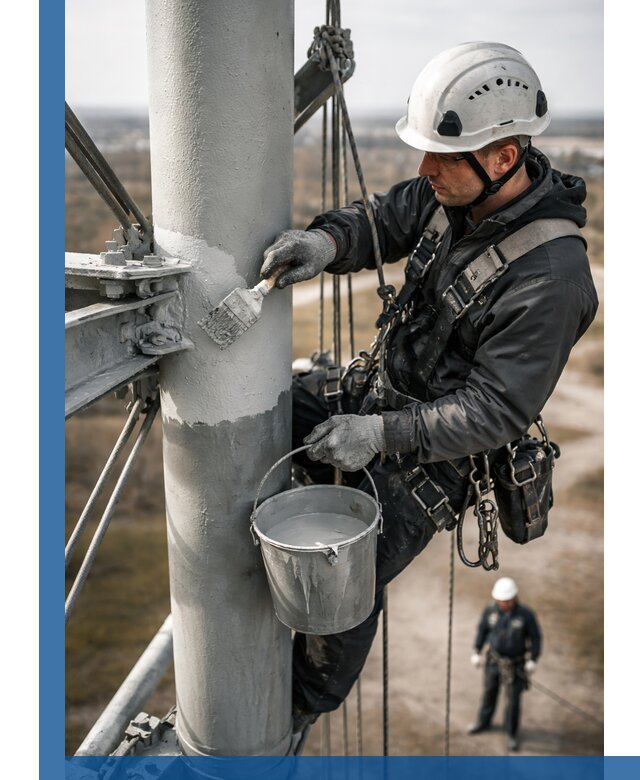 Покраска мачт связи в Лангепасе промышленными альпинистами