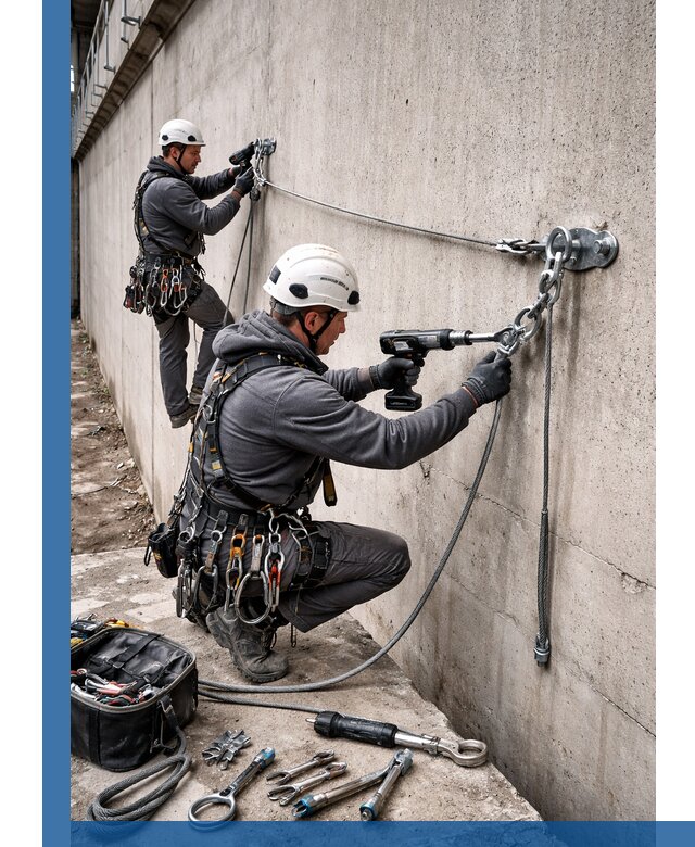 Монтаж анкерных линий высотной безопасности в Лангепасе